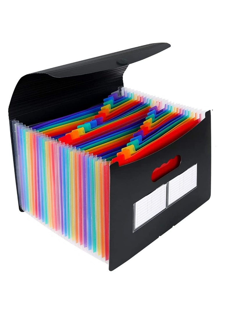 Chabeia 24 Pockets Expanding File Folder, Accordian File Organizer with Expandable Cover, Portable A4 Letter Size File Box, High Capacity Plastic Colored Paper Document Receipt Organizer（Black） - Image 2